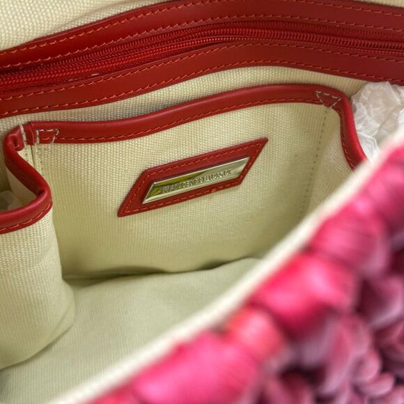 Francesco Biasia Freeway Jam Flame Red Pink Straw Woven Bag with Leather Handles - Picture 8 of 13